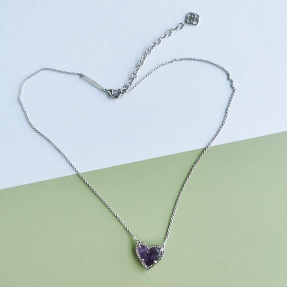 Kendra Scott Ari Heart Amethyst Necklace - Silver - Picture 3 of 4